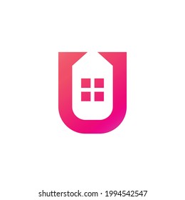 Logo design flat minimalist combination initial letter U and home.Abstract emblem, design concept, logo, logotype element, template.