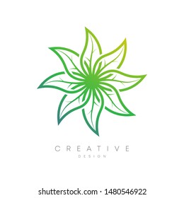 Logo design with flower shape inside. Flower petals with unique leaves. Modern circle design. Combined leaves and sound. Can be used for brands, labels, or incorporated into your other designs