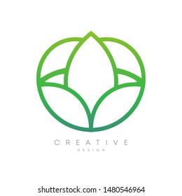 Logo design with flower shape inside. Flower petals with unique leaves. Modern circle design. Combined leaves and sound. Can be used for brands, labels, or incorporated into your other designs