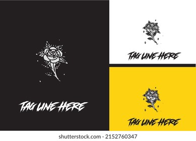 diseño de logotipo de flores vectorial negro y blanco