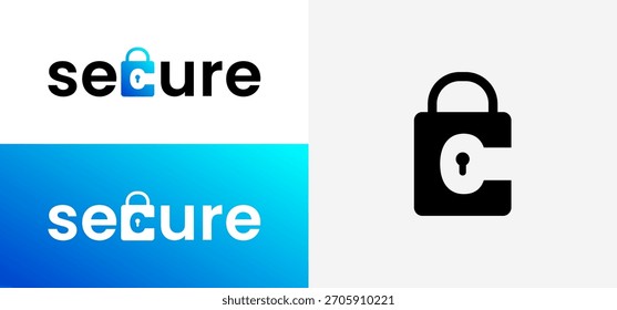 logo design with font variations and a protection concept. Vector illustration of an app security logo.