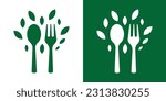 logo design food organic spoon,fork and leaf icon vector illustration