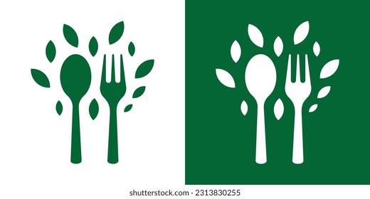 logo design food organic spoon,fork and leaf icon vector illustration