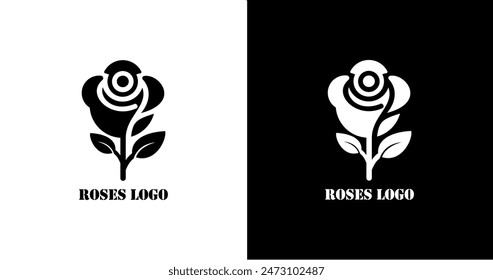 Logo design in the form of a blooming rose with two leaves underneath