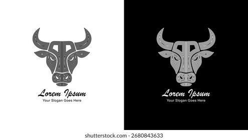 The logo design is in the form of a bull's head with a front view and is made using thick lines that form a layered pattern