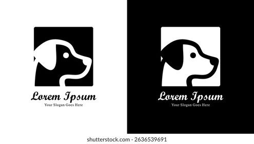 Logo design in the form of a dog's head combined with a square
