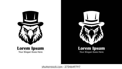 Logo design in the form of an eagle head wearing a magician's hat