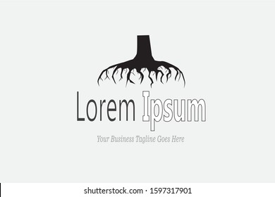 logo design in the form of fallen black tree roots. Black and white design