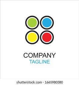 Logo design in the form of four multi-colored circles. A good idea to be used as a corporate identity.