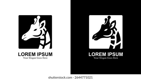Logo design in the form of a giraffe head combined with a square