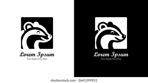 Logo design in the form of a mongoose head combined with a square
