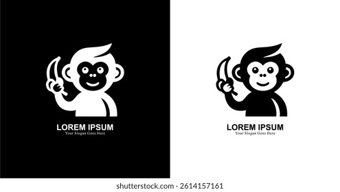 Logo design in the form of a monkey holding a banana