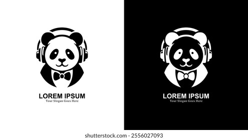 logo design in the form of a panda wearing headphones
