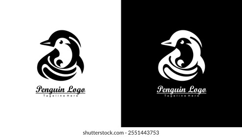 logotipo na forma de um pinguim emergindo da superfície da água