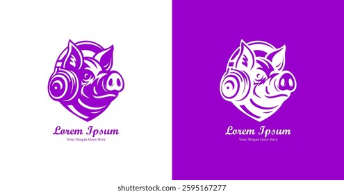 logo design in the form of a pig's head wearing headphones