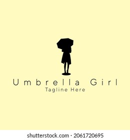 El diseño del logotipo en forma de silueta con una mujer que lleva un paraguas o una chica paraguas, es más adecuado para las necesidades del logotipo de estilo de moda