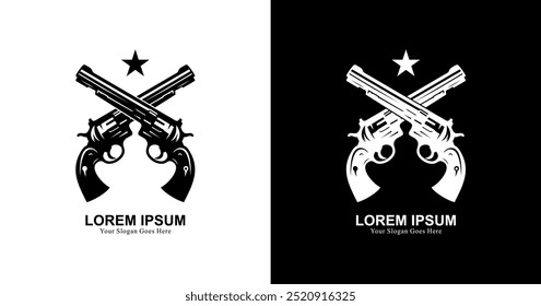 Logo design in the form of two guns crossed over each other in a simple style