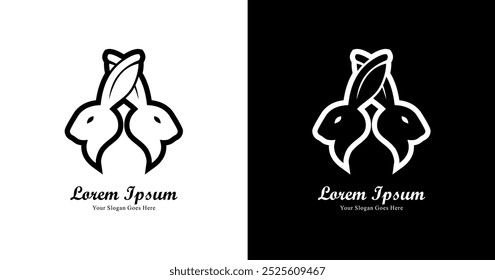 Logo design in the form of two rabbit heads crossed with each other in a modern style