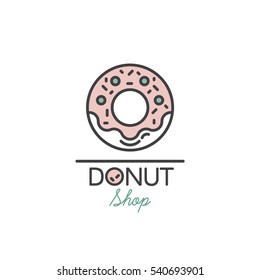 Logo Design For Fresh Bakery Products, Bread, Cake, Cupcake, Donut Or Grocery Shop With Pink Cream Donut