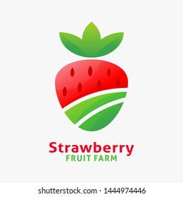 Logo Design Of Fresh Strawberry Fruit With Sign Farm Shape