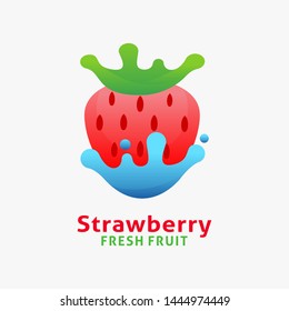 Logo design of fresh strawberry fruit with liquid splash