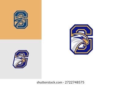 Diseño de Logo con Letra G y Emblema de Águila Inspirado en Universidades Americanas. Aislado sobre fondo blanco.