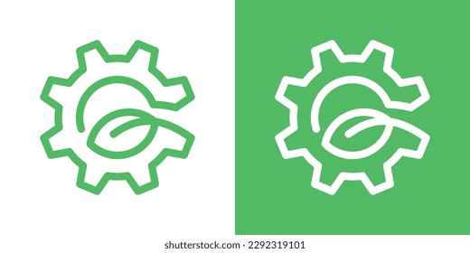 logo design gear and leaf icon line vector illustration