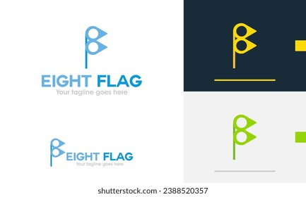 Diseño de logotipo bandera y polo azul geométrico con forma de ocho números grupo de clubes de la nación marca de la comunidad símbolo de icono de tecnología logotipo signo de vector plantilla de diseño de emblema plano moderno sencillo icono de la web favicon