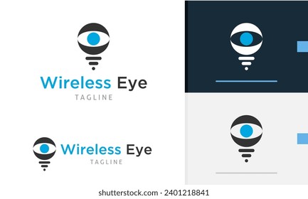Logo design geometric eye ball with line below it showing wireless signal or light bulb lamp for technology company icon symbol sign futuristic vector design template modern flat business web favicon