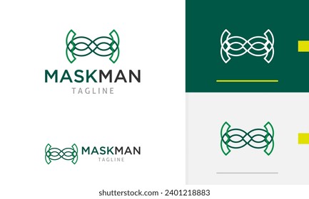 Logo design geometric green masquerade spy face man woman mask eye with outline style for elegant company icon symbol sign vector design template modern simple flat emblem business web favicon