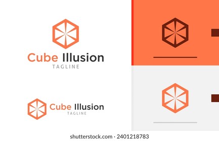 Logo design geometric modern rectangle box 3d hexagon shape view with sharp triangle edges for technology company icon symbol sign futuristic vector design template modern flat business web favicon