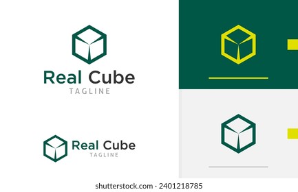 Diseño de logotipo caja rectangular moderna geométrica 3d vista de forma hexágono con bordes triangulares nítidos para tecnología símbolo de la compañía signo de símbolo de diseño de vector futurista plantilla de diseño web de empresa plana moderna