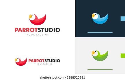 Logo design geometric parrot bird round half circle red blue green color animal fauna wild life business icon symbol logotype sign vector design template modern simple flat emblem business web favicon