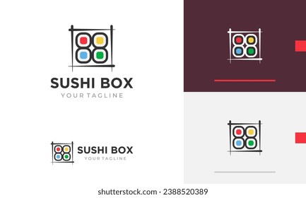 Logo design geometric sushi sashimi fresh fish japanese food with chopstick traditional restaurant icon symbol logotype sign vector design template modern simple flat emblem business web favicon