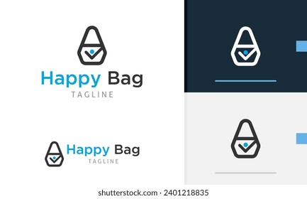 Logo design geometric woman bag with happy people design on it for fashion or clothing company icon symbol sign futuristic vector design template modern flat business web favicon