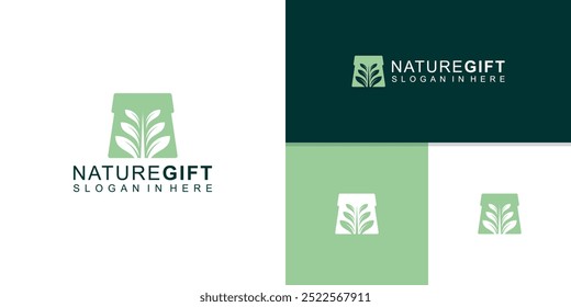 logo design gift box and plant,organic,nature,leaf,congratulations,logo design template,icon,vector,symbol,idea,inspiration.