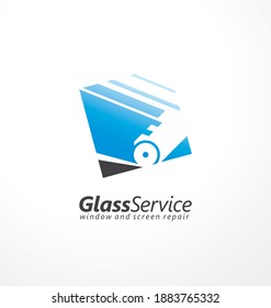 Logo design for glass service business with glass cutter in negative space. Vector symbol. Squared icon idea.