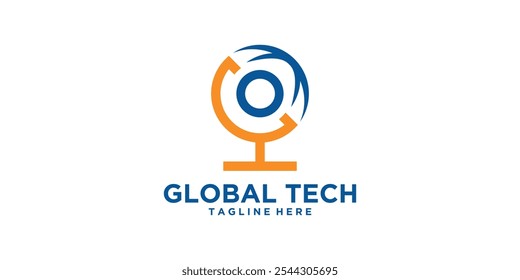 Diseño de logotipos Tecnología global, globo, tecnología, moderno, educación, icono de diseño de logotipos, Vector, símbolo, idea, creativo.