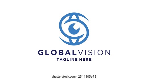 Diseño de logotipos Global Vision, globo, ojo, lente, cámara, minimalista, tecnología, icono de diseño de logotipos, Vector, símbolo, idea, creativo.