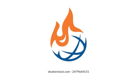 logo design global warming, fire, flame, earth, globe, universal.logo design template icon, symbol, creative, idea.