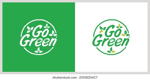 Logo Design "Go Green". Beautiful hand lettering. Green Vector Illustration.