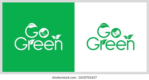 Logo Design "Go Green". Beautiful hand lettering. Green Vector Illustration.
