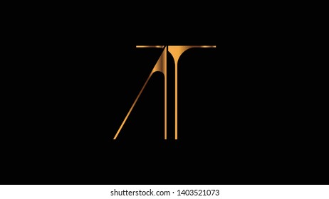AT logo design golden template vector illustration minimal design