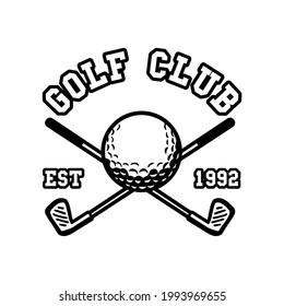 logo design golf club est 1992 with golf clubs and golf ball vintage black and white illustration