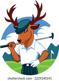 Logo Design of Golfer Deer holding the Club on his Shoulder