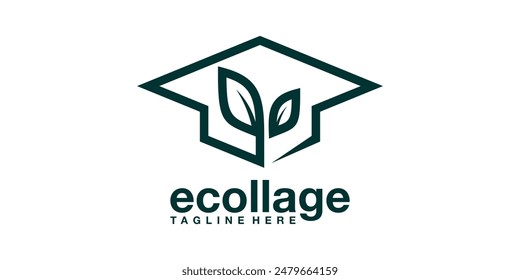 logo design for graduation hats and plants, collage, education, nature, leaves.