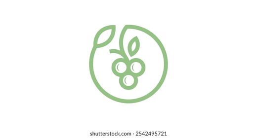 logo design grape and circle,wine,green,organic,herbal,harvest,fruit,cash,vector,icon,symbol,creative.