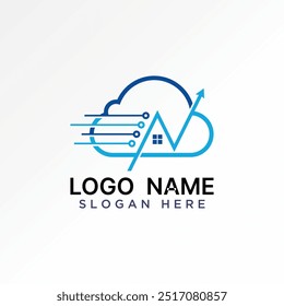 Logo Design Grafik Konzept abstrakt kreativ Premium Vektor Stock Wolke Dach Haus Pfeil-Branding Unternehmen Verwandtes Haus Immobilien Haus Daten-Technologie