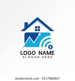 Design de logotipo conceito gráfico abstrato criativo premium vetor stock dólar telhado casa roteador wifi tranding. Tecnologia de dados em nuvem da casa de propriedade relacionada