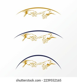 Logo design graphic concept creative abstract premium free vector stock simple and unique dual hands of God and Adam by Michelangelo under line globe. Related to art and religion